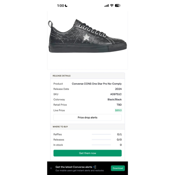 Converse CONS One Star Pro No-Comply RARE Ostrich Sneakers 9.5 - Picture 10 of 11